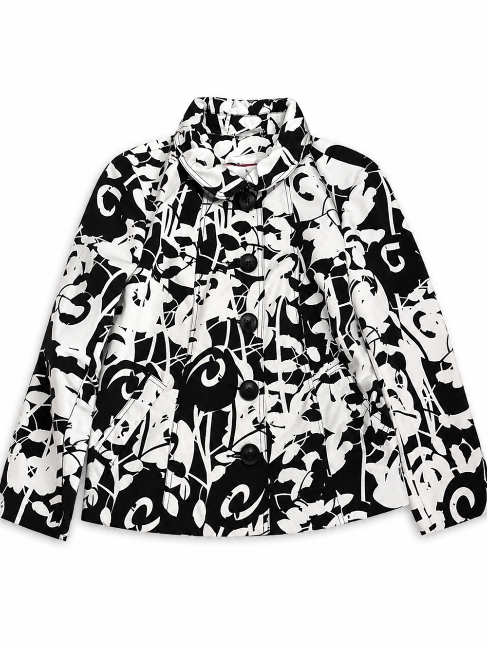 Girls' Black & White Floral Print Coat